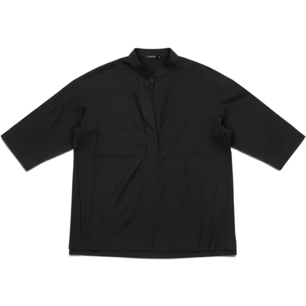 Lafayette 148 Blouse Womens L Split Neck 3/4 Sleeve Black Stretch Tunic EUC